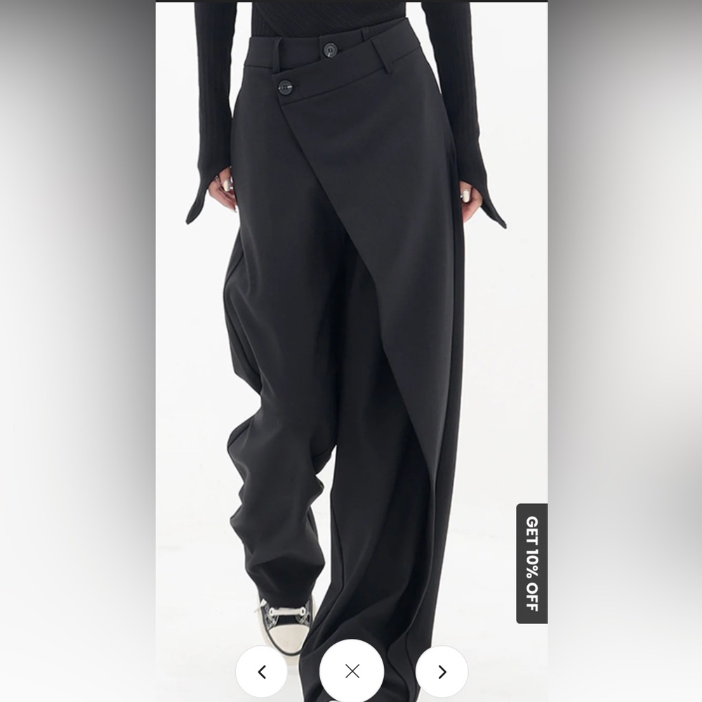Commense Black Asymmetrical Draped Wide-Leg Trousers